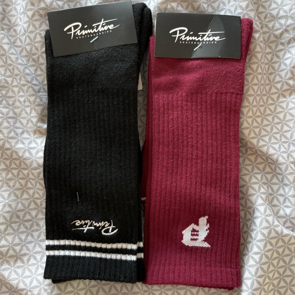 Primitive Black and Red Long Skate Socks